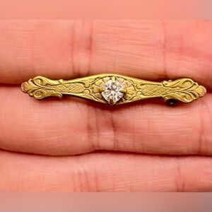 Antique Gold Tone Bar Brooch Paste Rhinestone